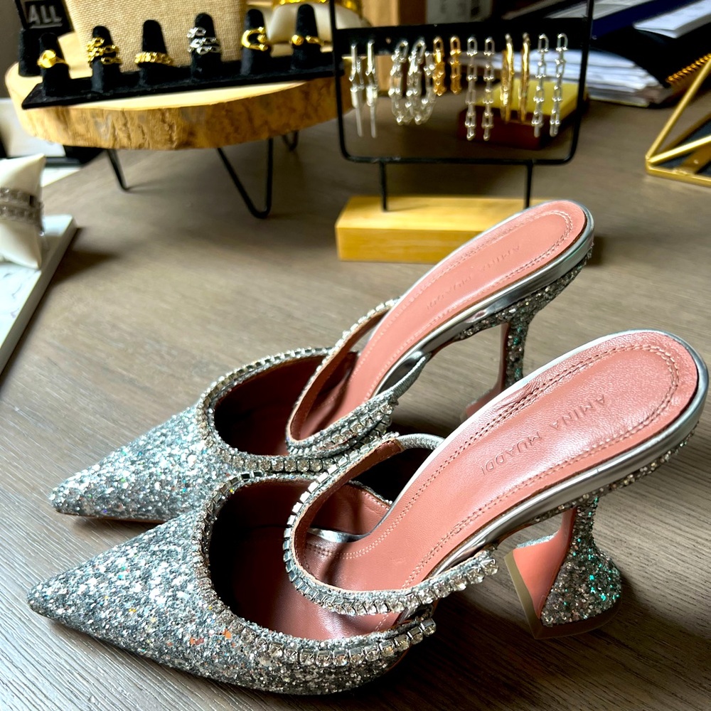 Amina Muaddi Gilda Glitter Mules